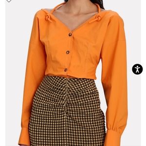 NWT$425 NANUSHKA Tami Orange Cotton Poplin Halter Button Up Shirt Crop Top M (6)